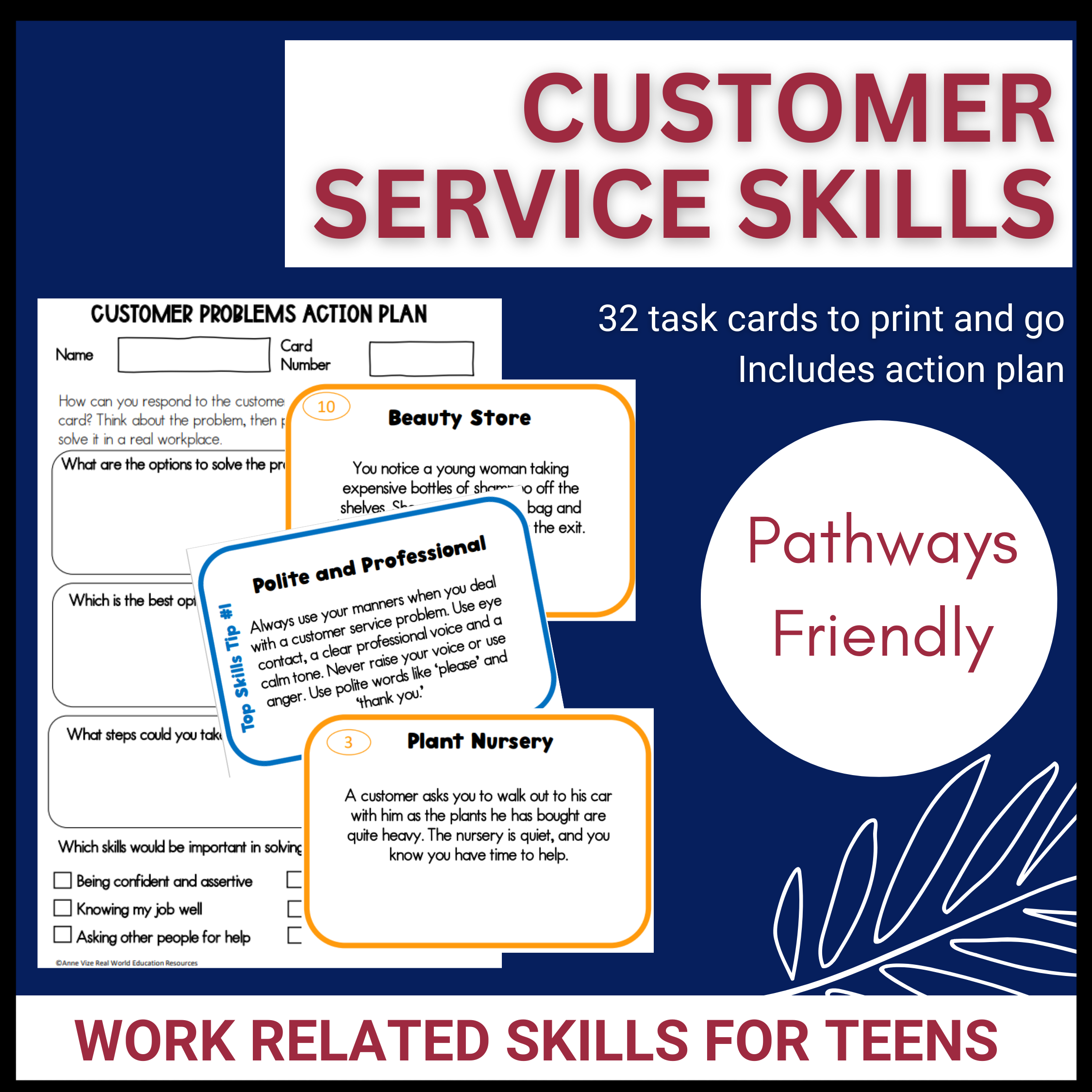 Customer service skills task cards and action plan