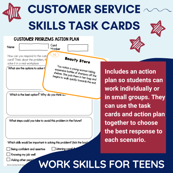 Client Service Actions Customer service skills task cards and action plan | Made By Teachers