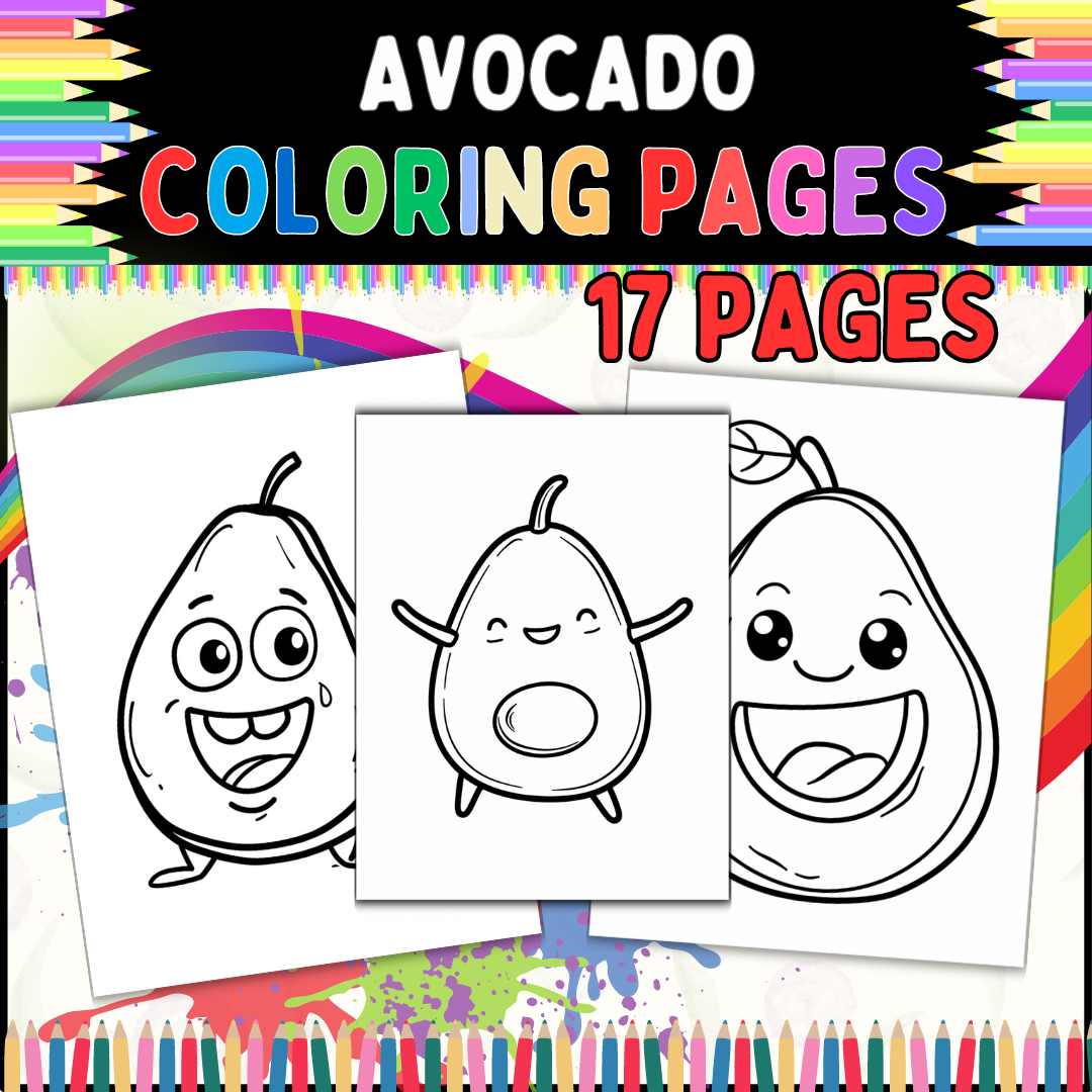 Happy Avocado Coloring pages For kids Classroom, Preschool, Grades 1st-5th