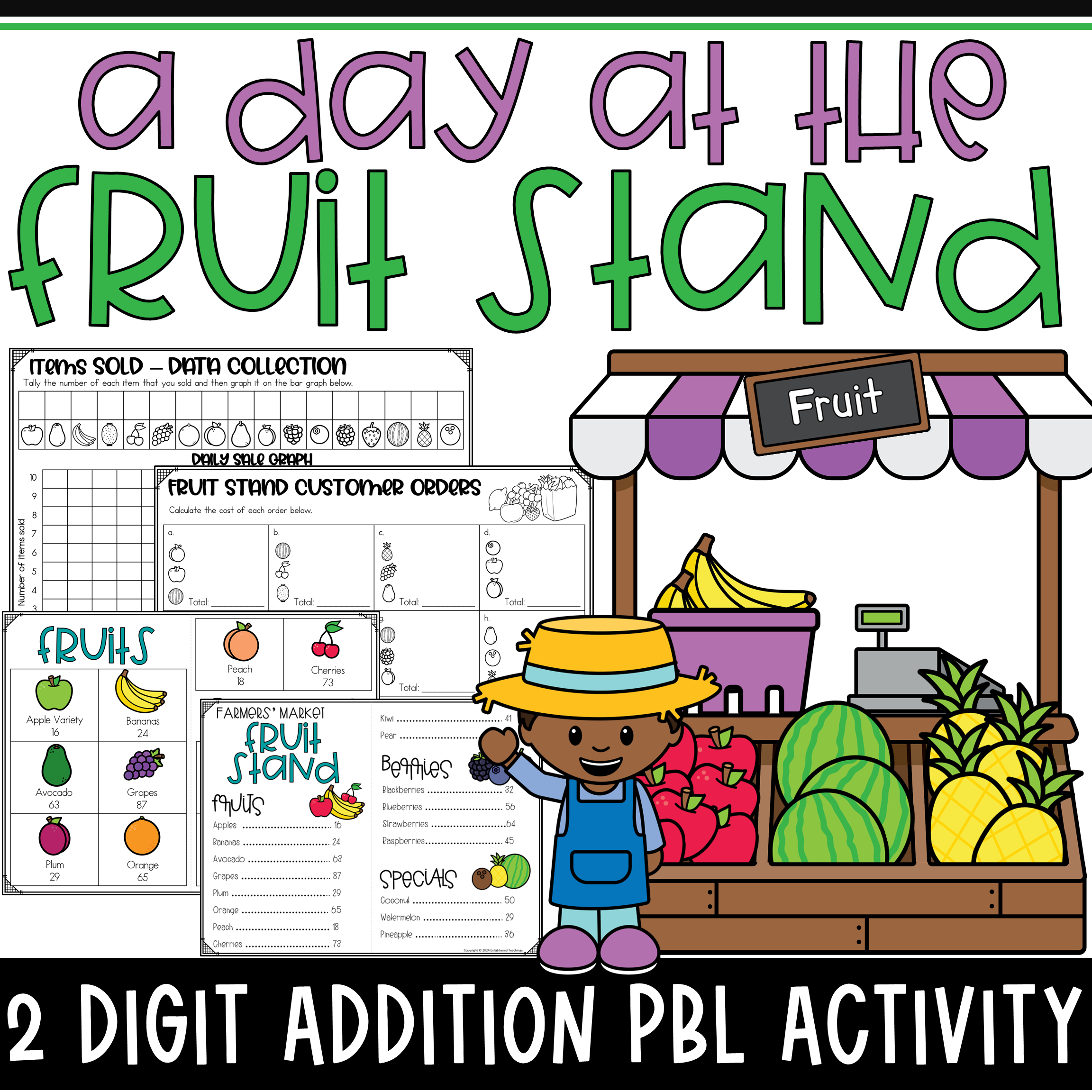 Run a Fruit Stand Project Based Learning 2 Digit Addition Worksheets Math PBL