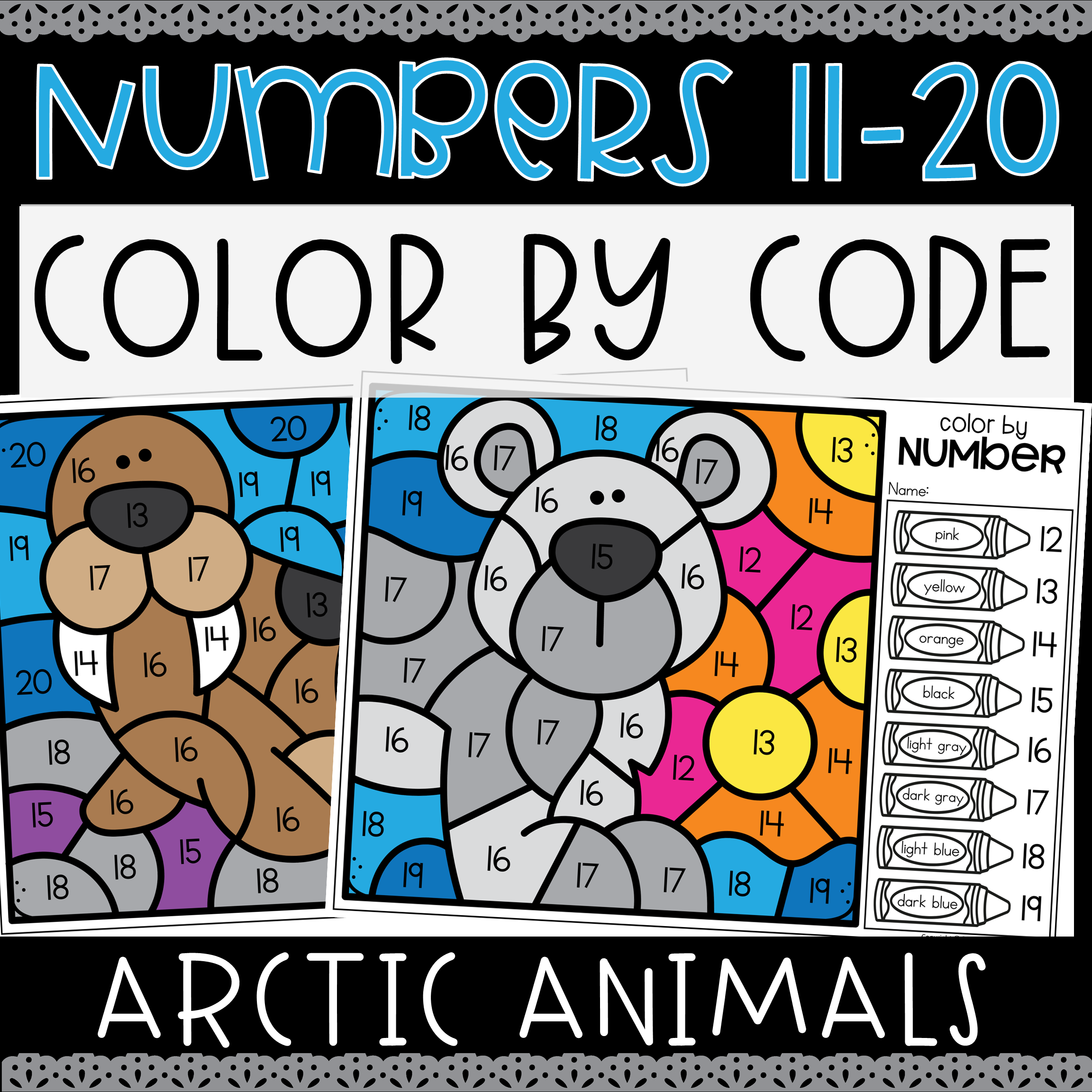 Arctic Animal Numbers to 20 Color by Number Worksheets Arctic Animals Numbers