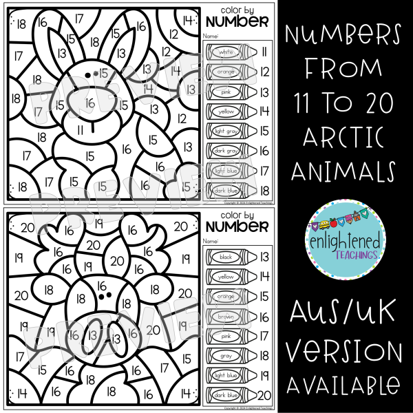 Arctic Animal Numbers to 20 Color by Number Worksheets Arctic Animals ...