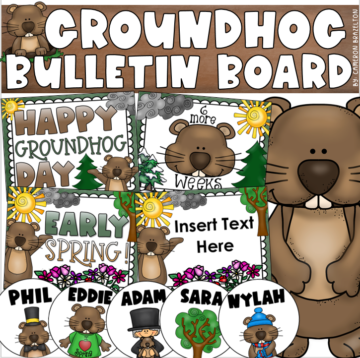 Happy Groundhog Day Bulletin Board Kit Decorations EDITABLE