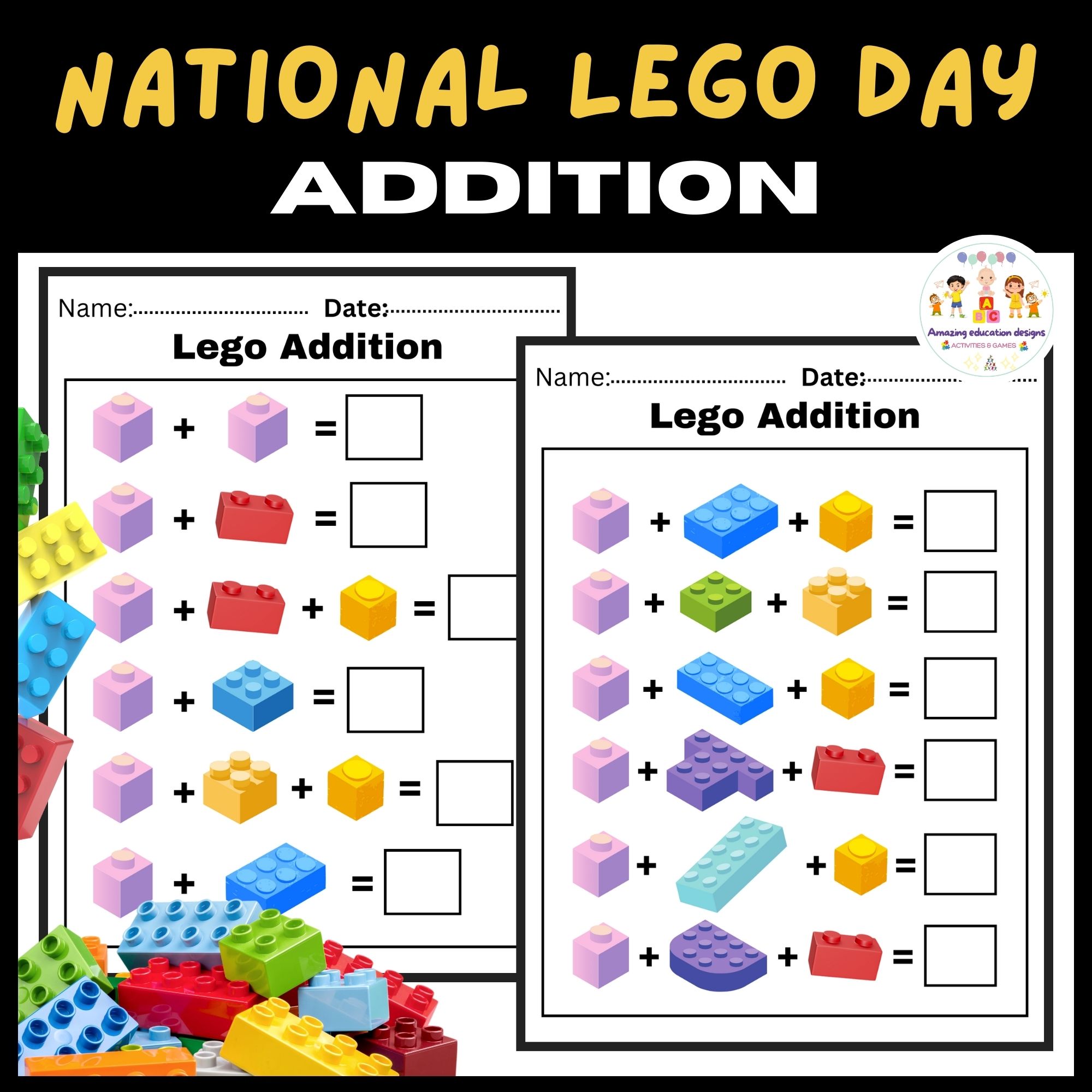 Math Activities Lego Addition Worksheets National Lego Day