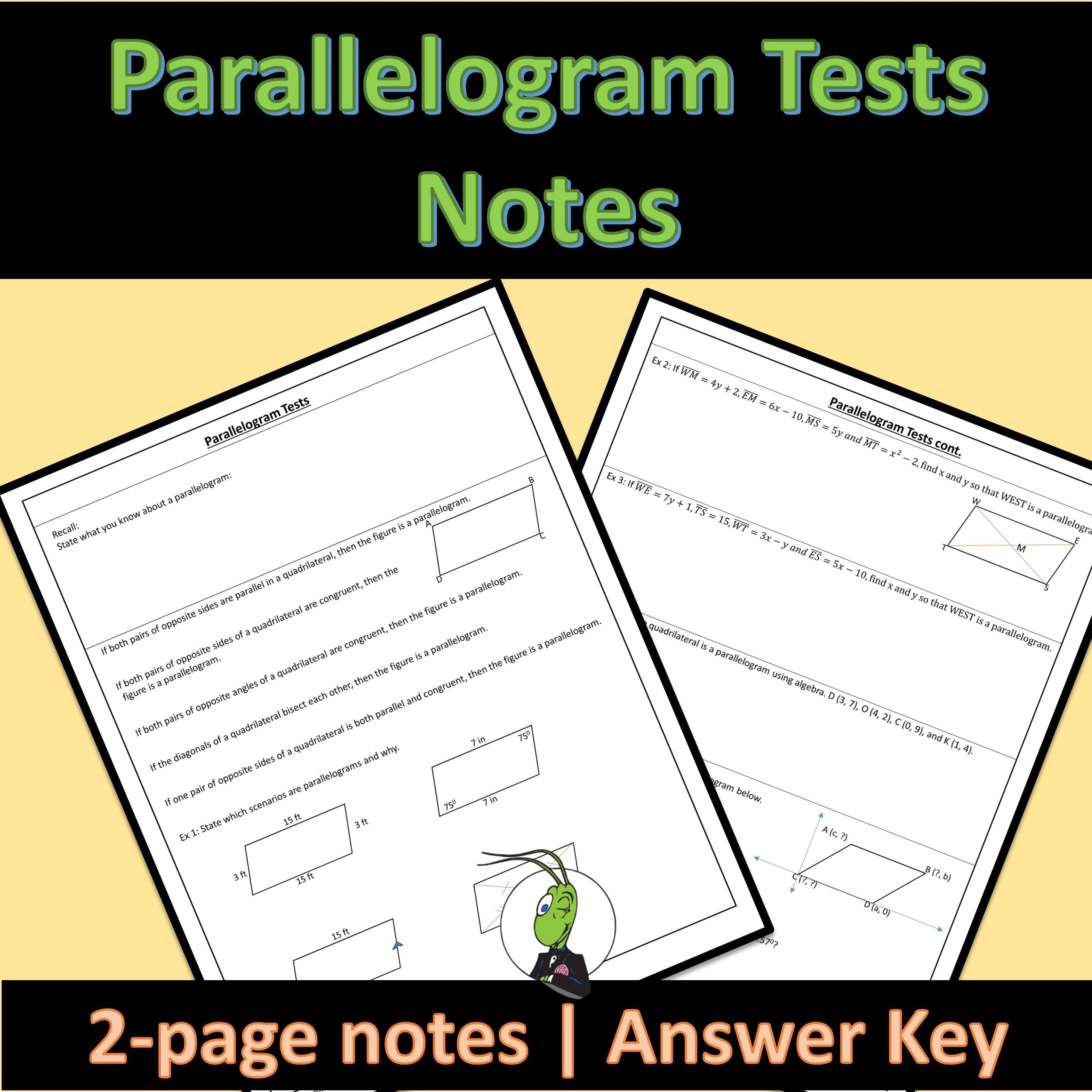 Parallelogram Tests Using Parallelogram Properties Notes | Geometry