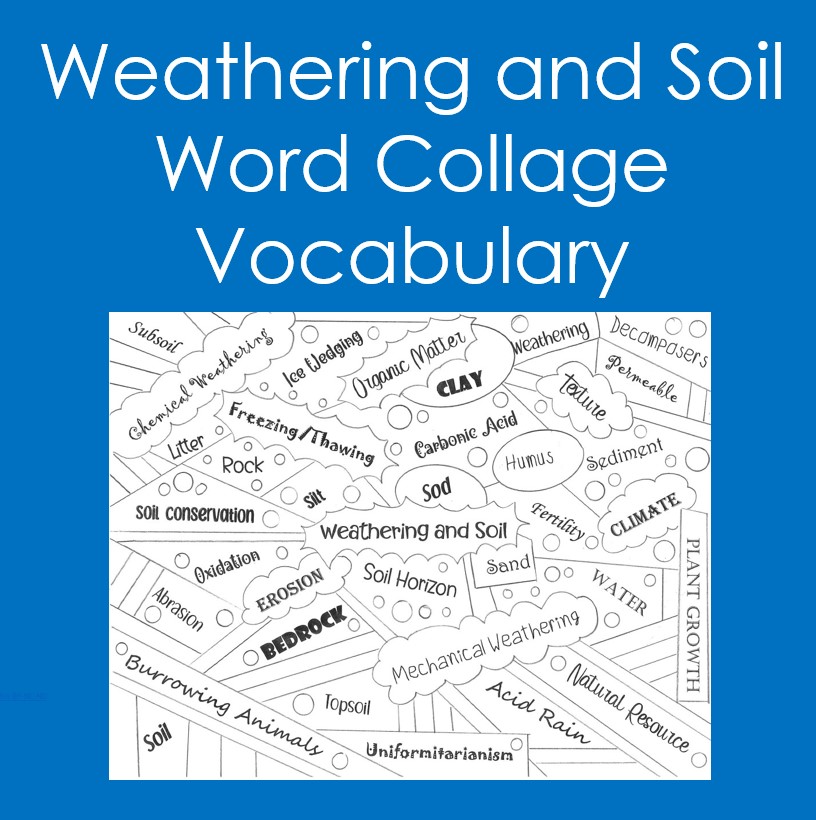 Weathering and Soil Word Collage (Coloring, Key Terms, Earth Science)