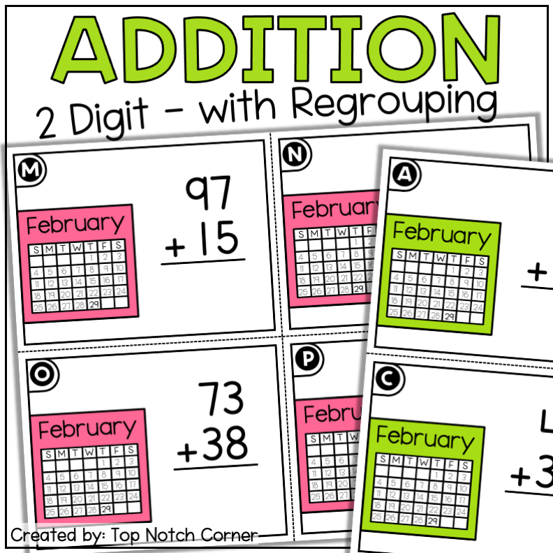 Leap Year Day 2024 2 Digit Addition with Regrouping Task Cards