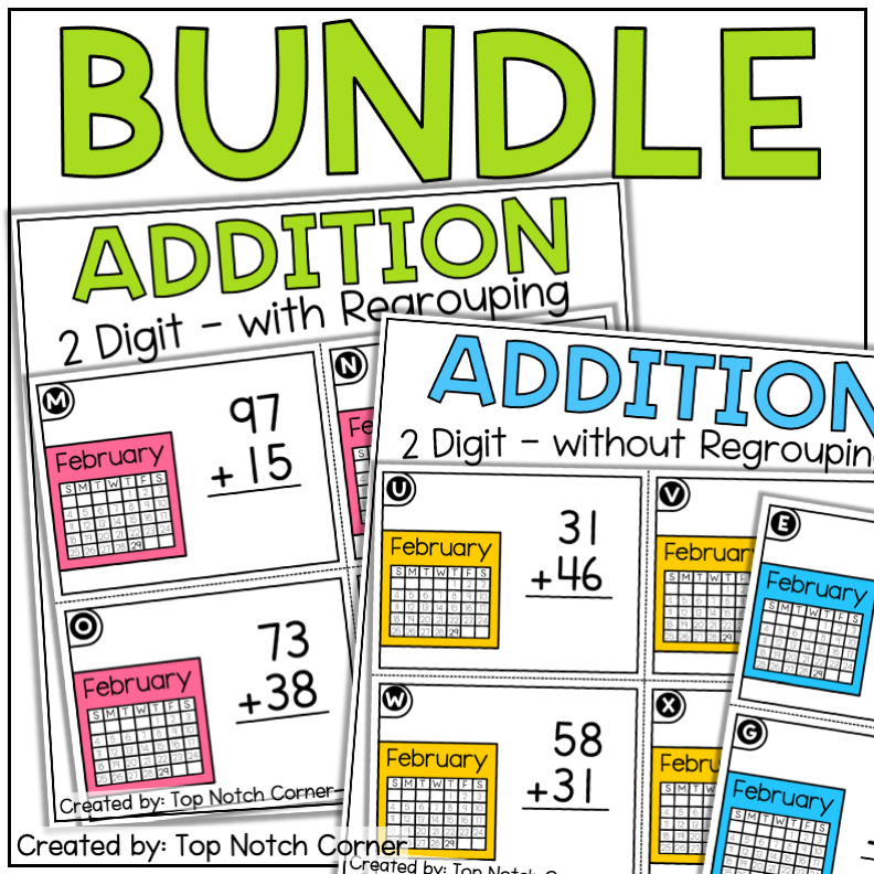 Leap Year Day 2024 2 Digit Addition with and without Regrouping Bundle