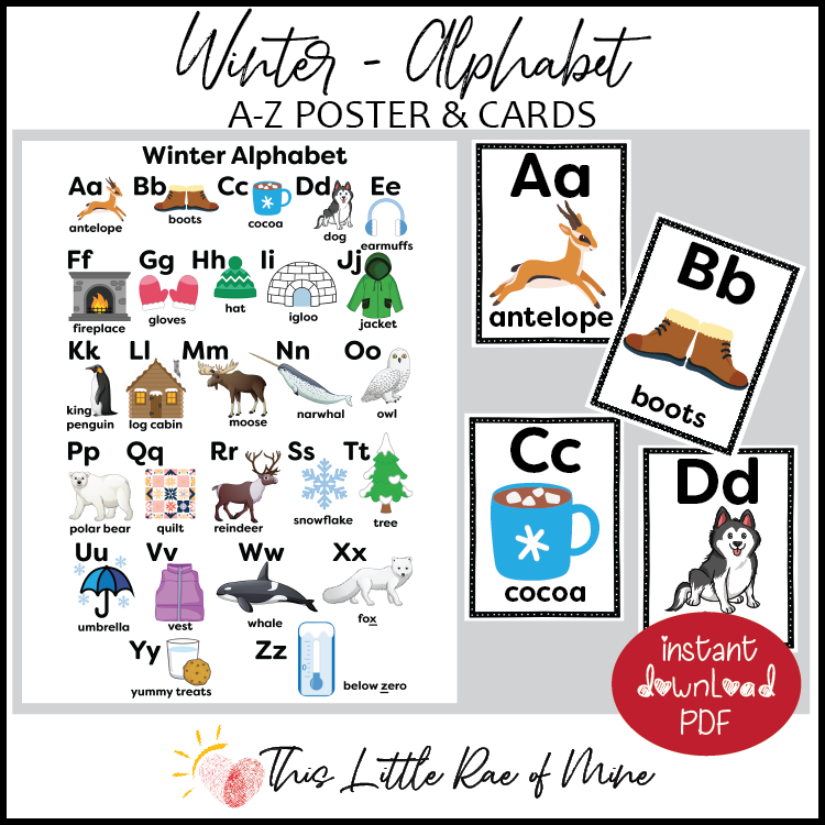 Winter - Alphabet Poster and Cards - Printable - classroom decor - ABC word wall