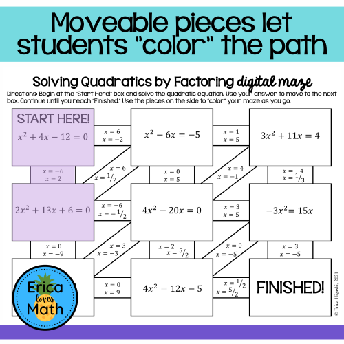 Solving Quadratic Equations by Factoring Digital Activity Maze - Made ...