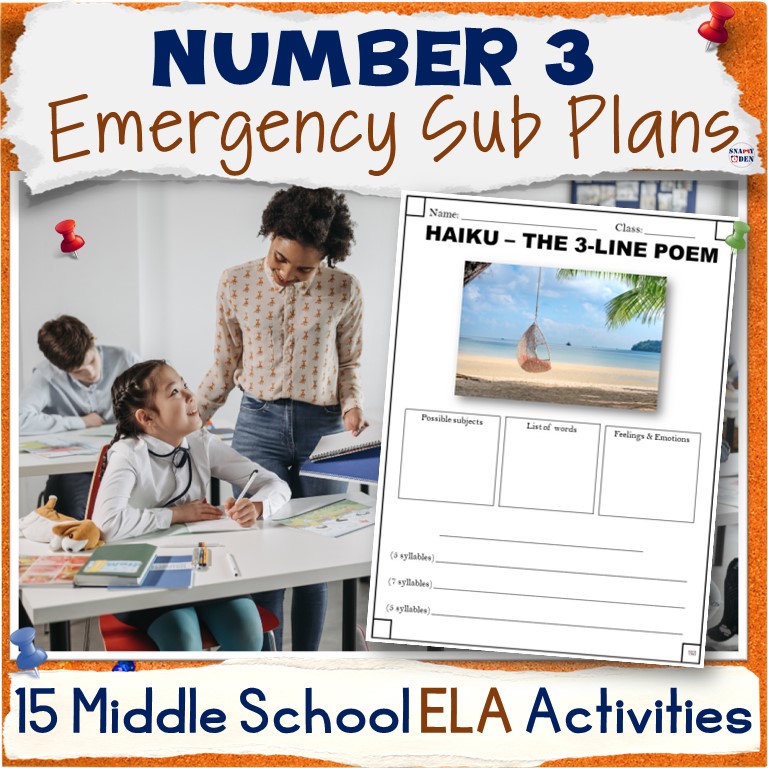 Emergency Sub Plans Middle School ELA Substitute Teacher Activities - Number 3