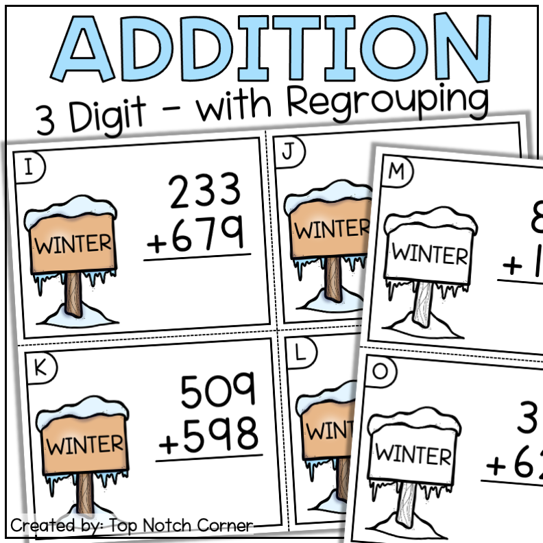 Winter Activities 3 Digit Addition with Regrouping