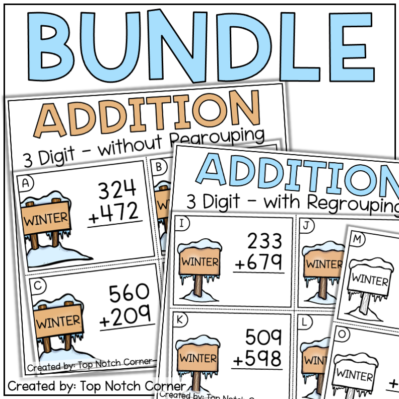 3 Digit Addition with and without Regrouping Bundle