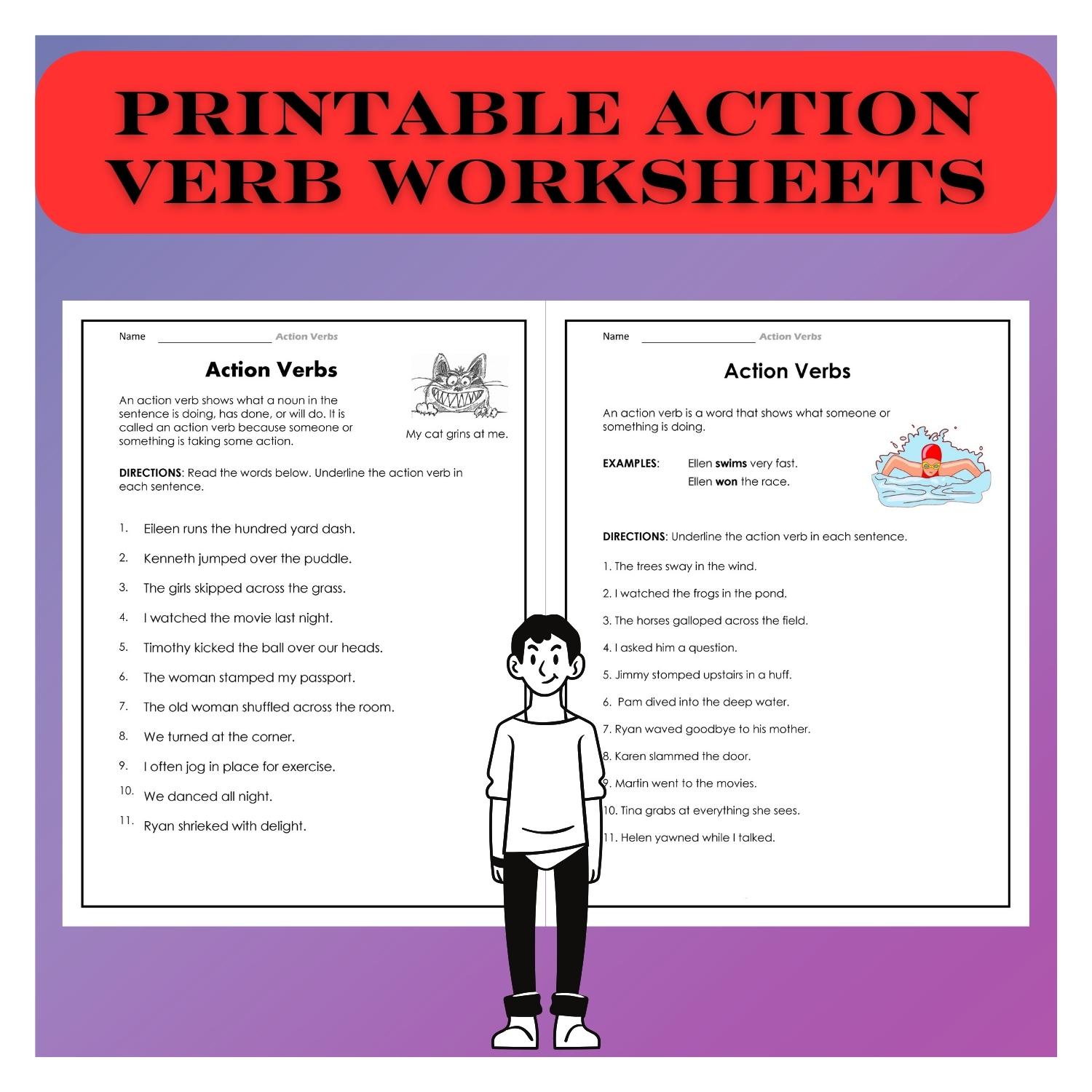 Verb Voyage: Printable Action Verb Worksheets for Language Mastery (PDF)