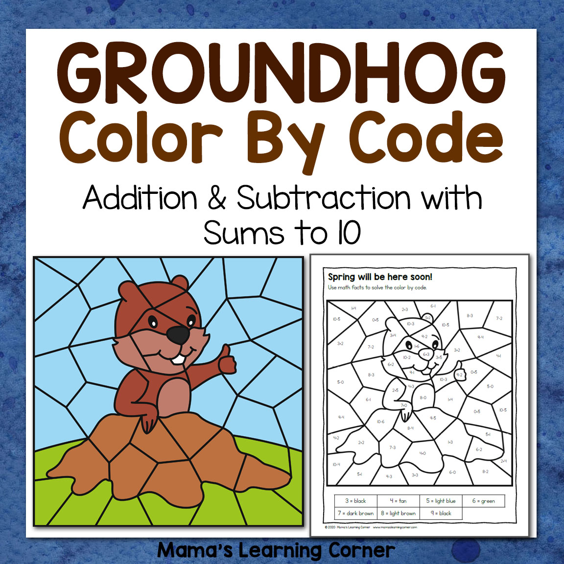 Groundhog Day Color By Number Worksheets Addition and Subtraction