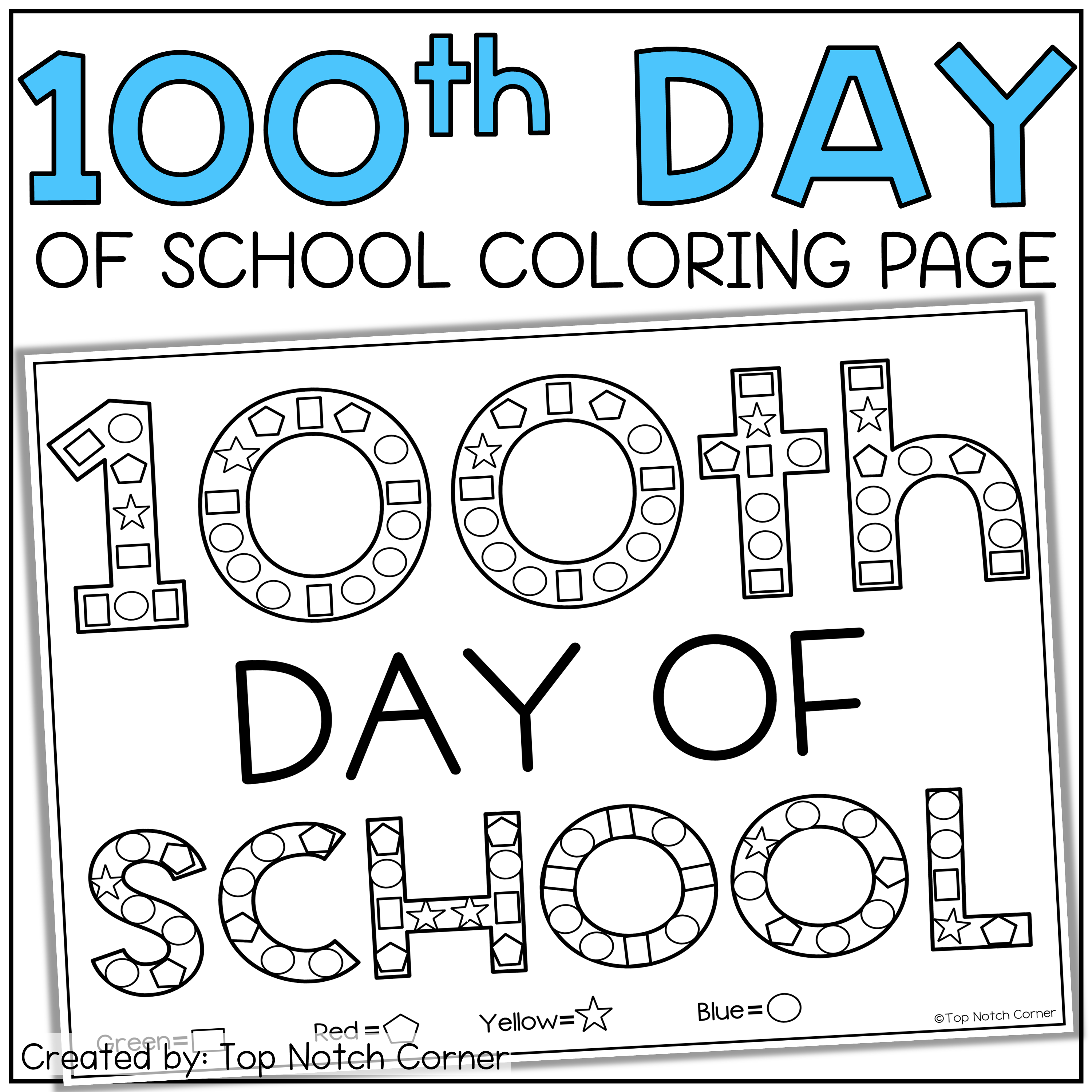 100th Days of School Activities Coloring Page Count Shapes