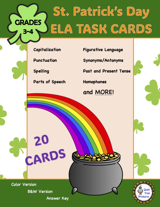 Grade 3 and Grade 4 ELA Task Cards | St. Patrick's Day
