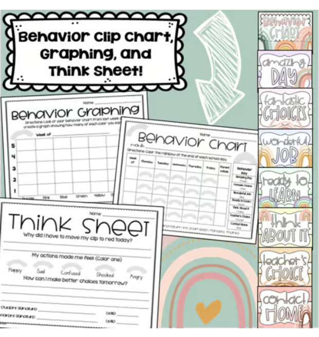 Boho Rainbow Class Decor Bundle (Behavior Chart, Name Plates, Labels ...