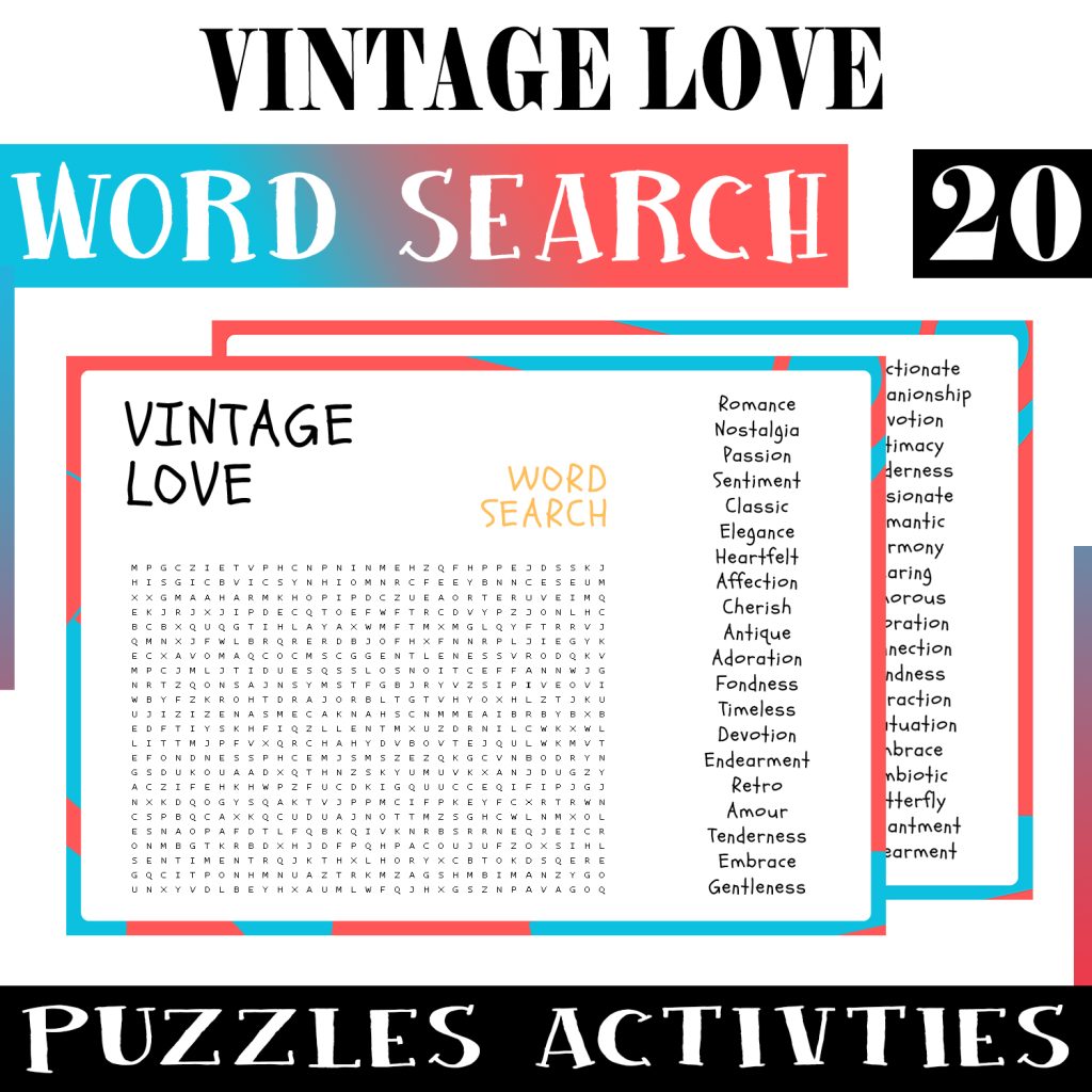 Vintage Love No Prep Word Search Puzzle Worksheet Activity for Morning ...