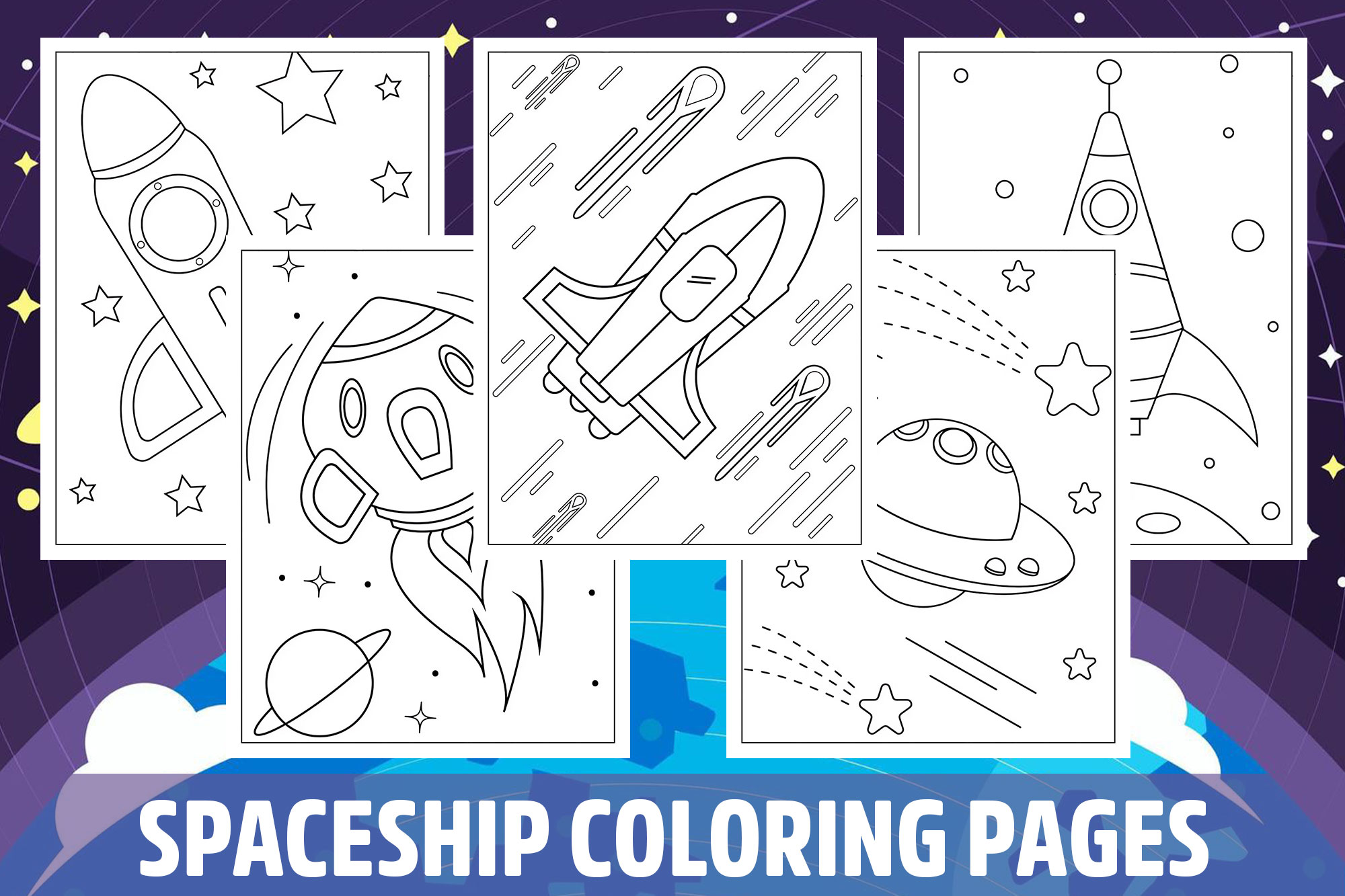 Spaceship Coloring Pages for Kids, Girls, Boys, Teens Birthday School Activity