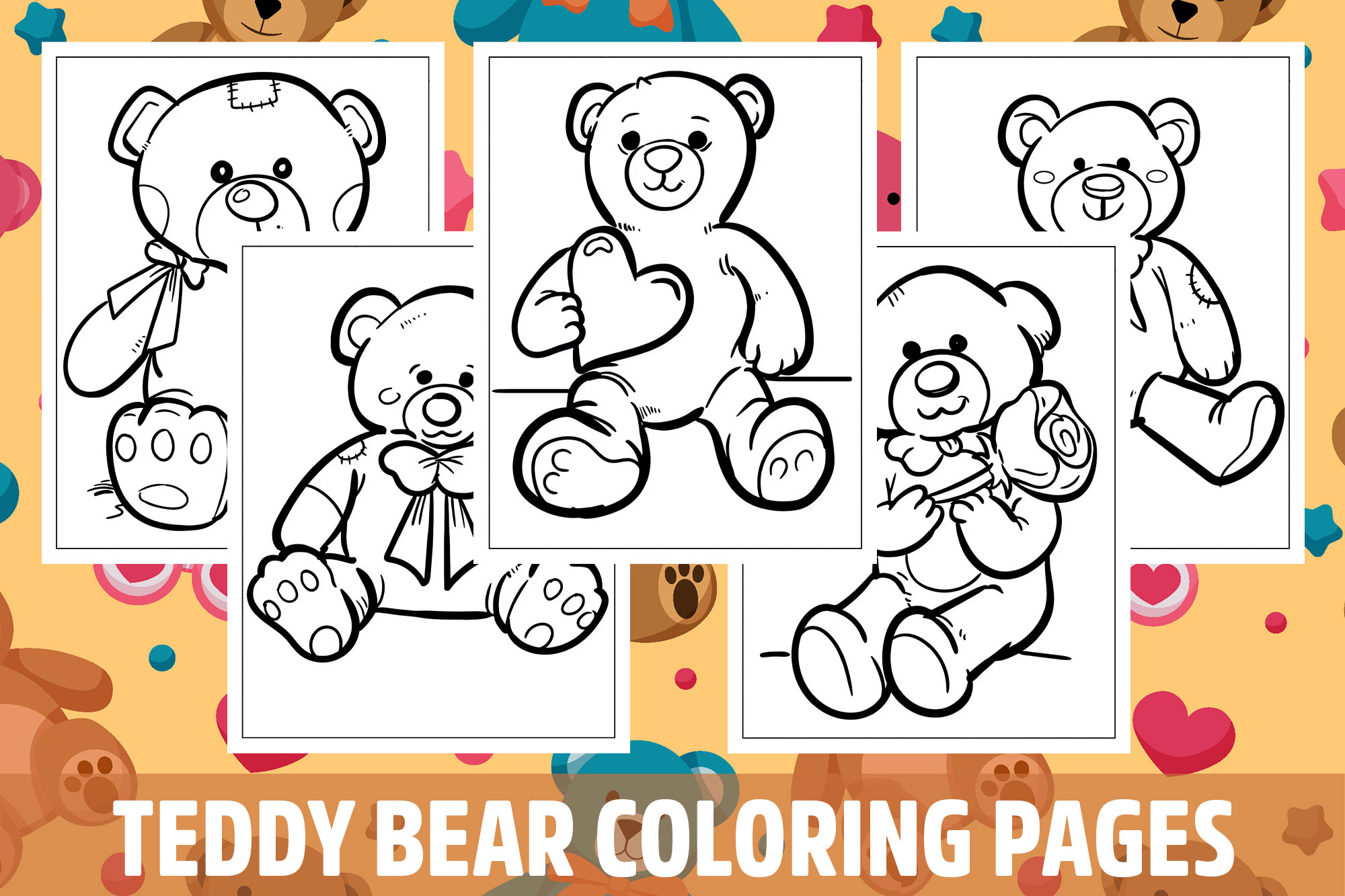 Teddy Bear Coloring Pages for Kids, Girls, Boys, Teens Birthday School Activity