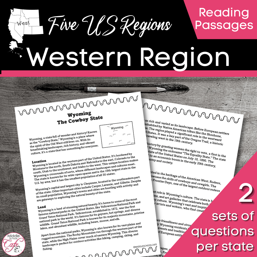 5 Regions of the US | Western Region Reading Passages | US Region Activity