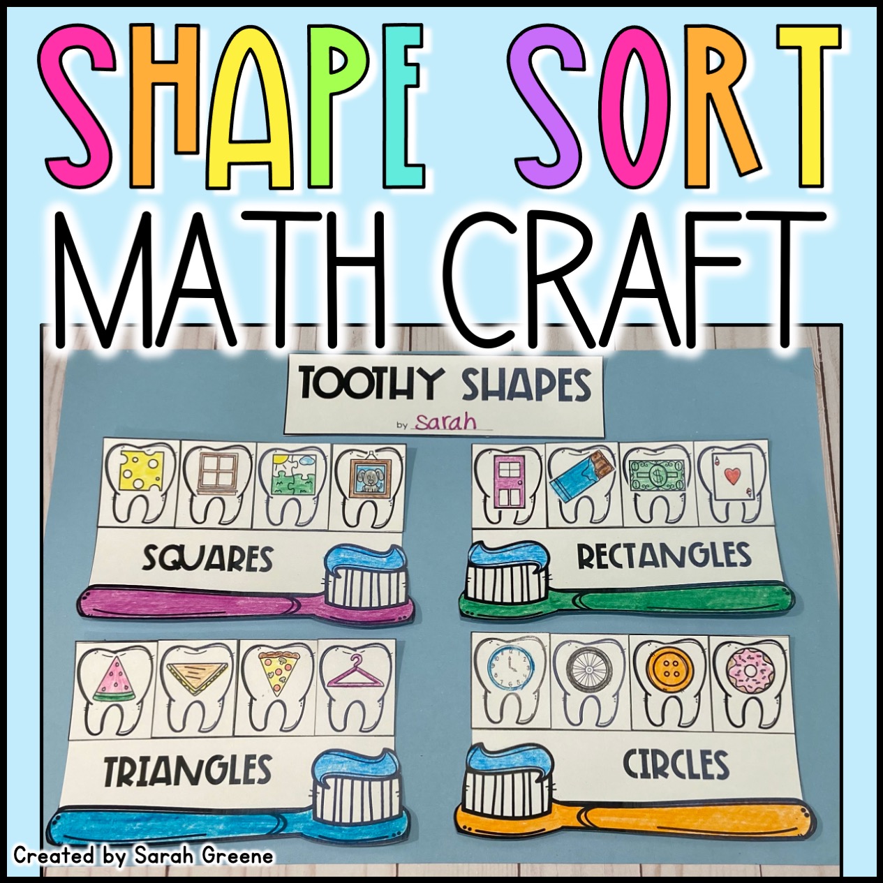 2D Shape Sort Math Craft for Dental Health Month