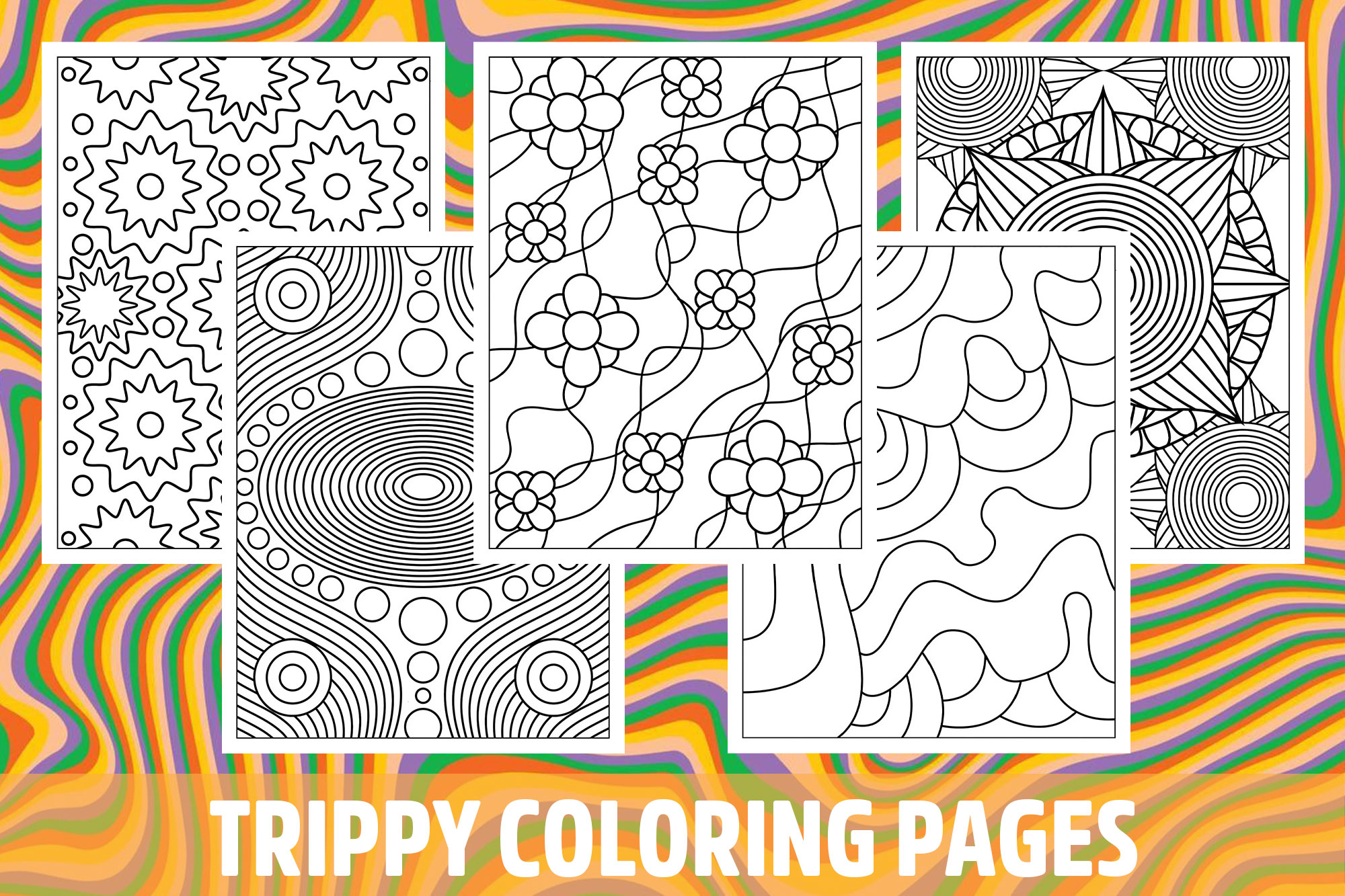 Trippy Coloring Pages for Kids, Girls, Boys, Teens Birthday School Activity