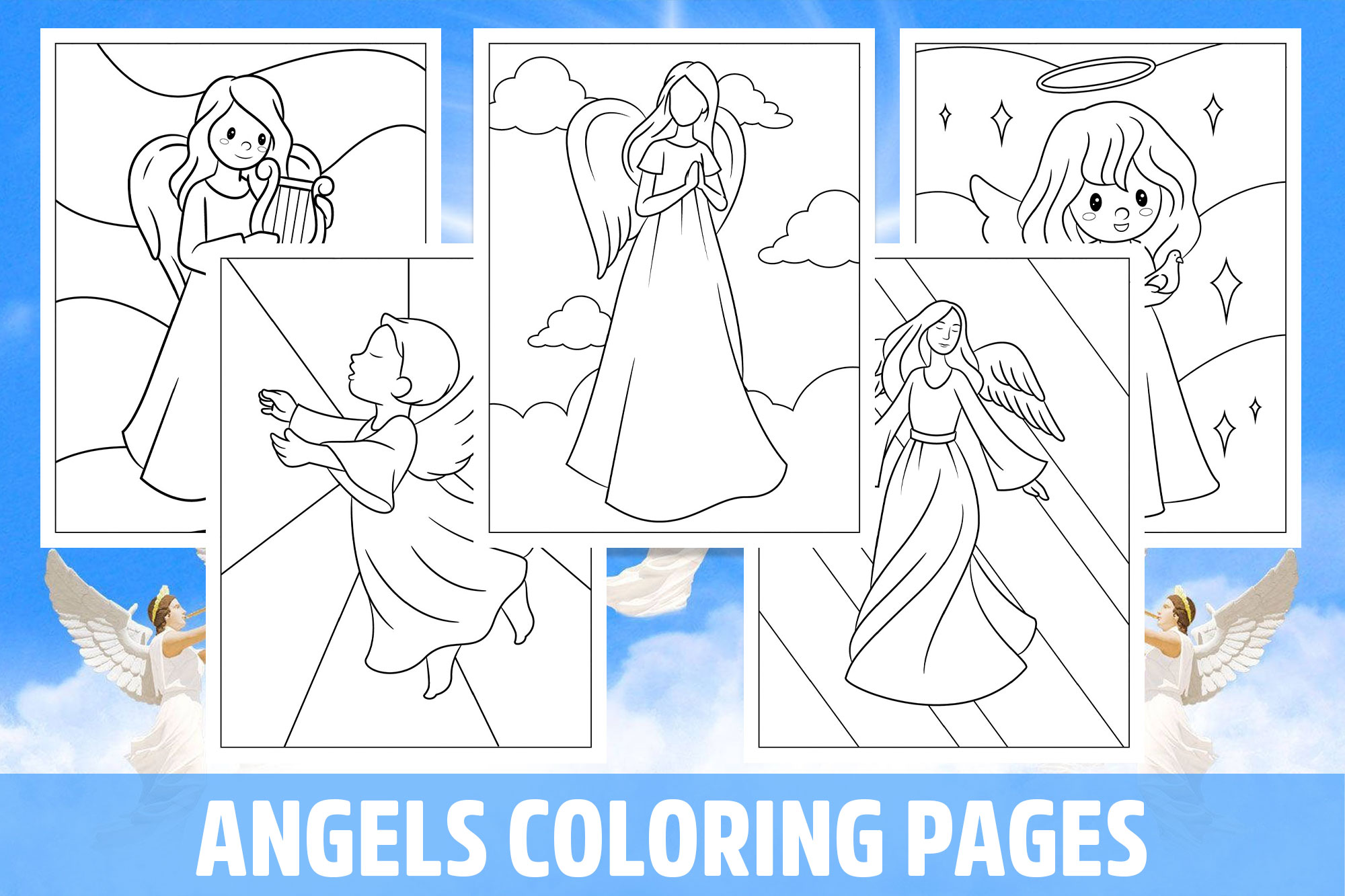 Angels Coloring Pages for Kids, Girls, Boys, Teens Birthday School Activity