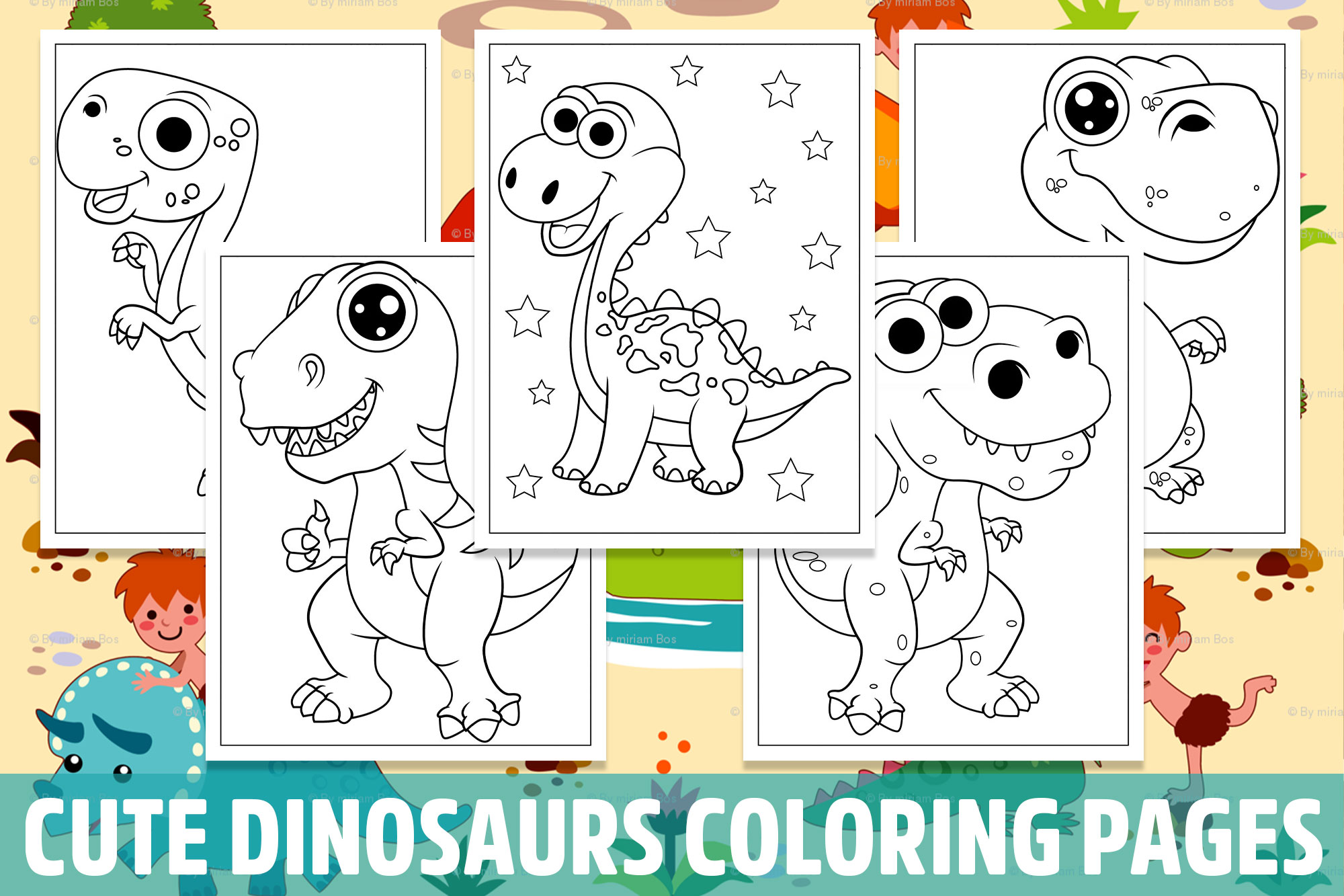 Cute Dinosaurs Coloring Pages for Kids, Girls, Boys, Teens Activity School