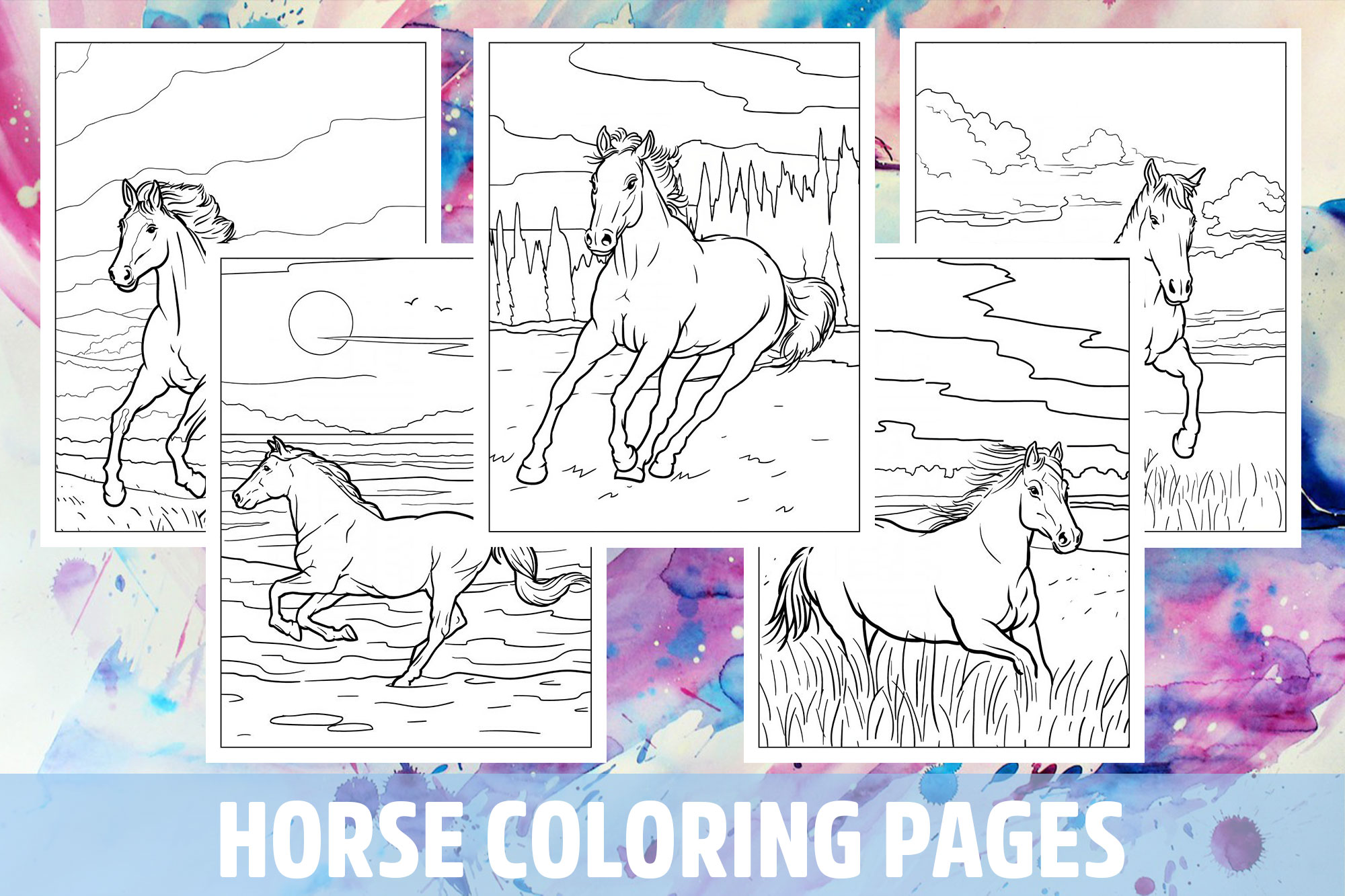 Horse Coloring Pages for Kids, Girls, Boys, Teens Birthday School Activity
