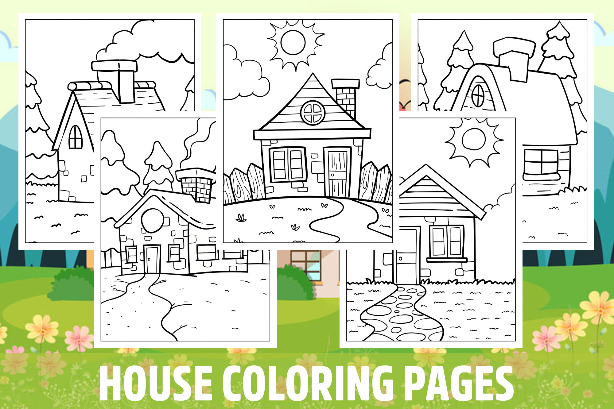 House Coloring Pages for Kids, Girls, Boys, Teens Birthday School Activity