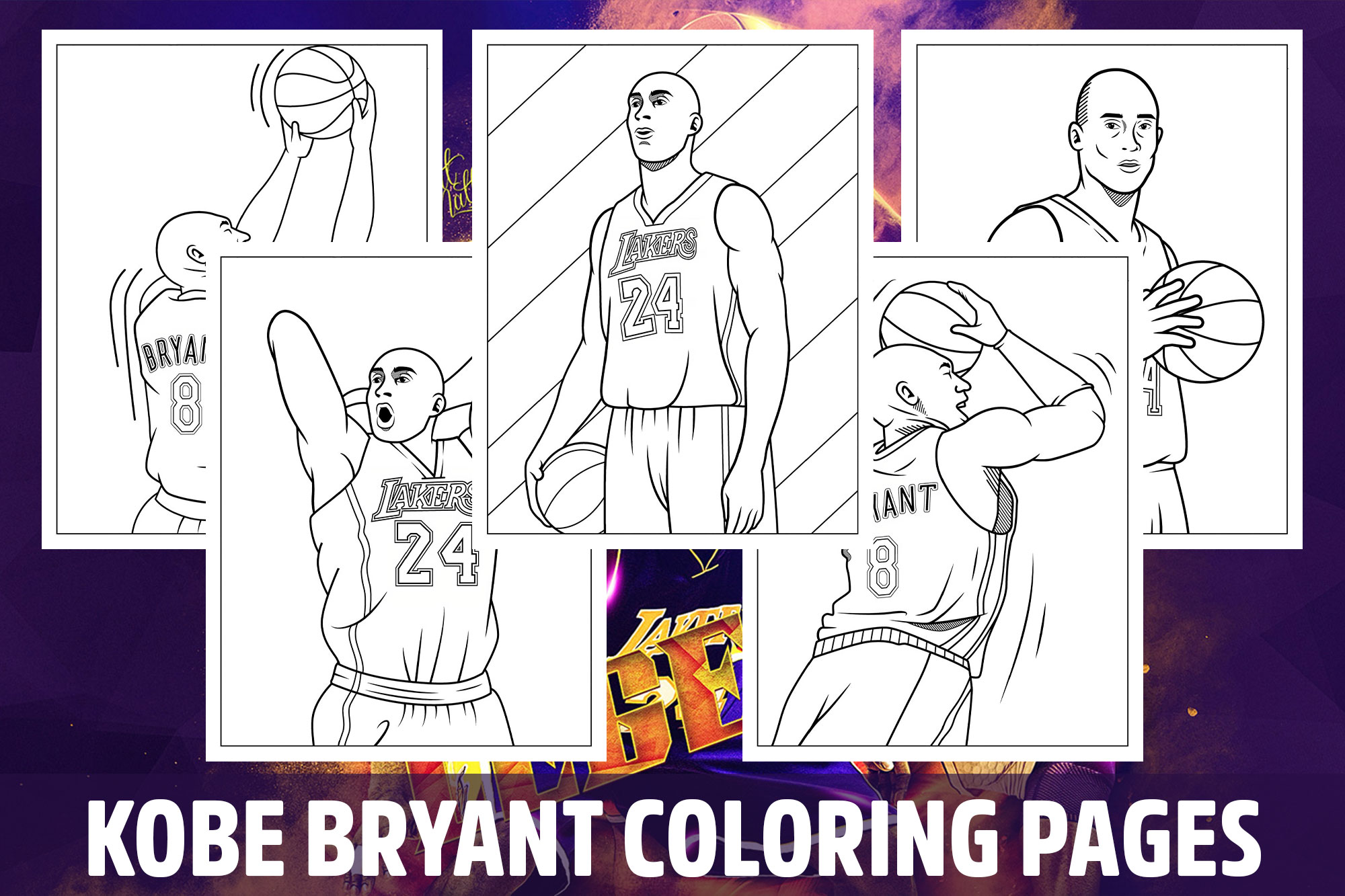 Kobe Bryant Coloring Pages for Kids, Girls, Boys, Teens Birthday School Activity