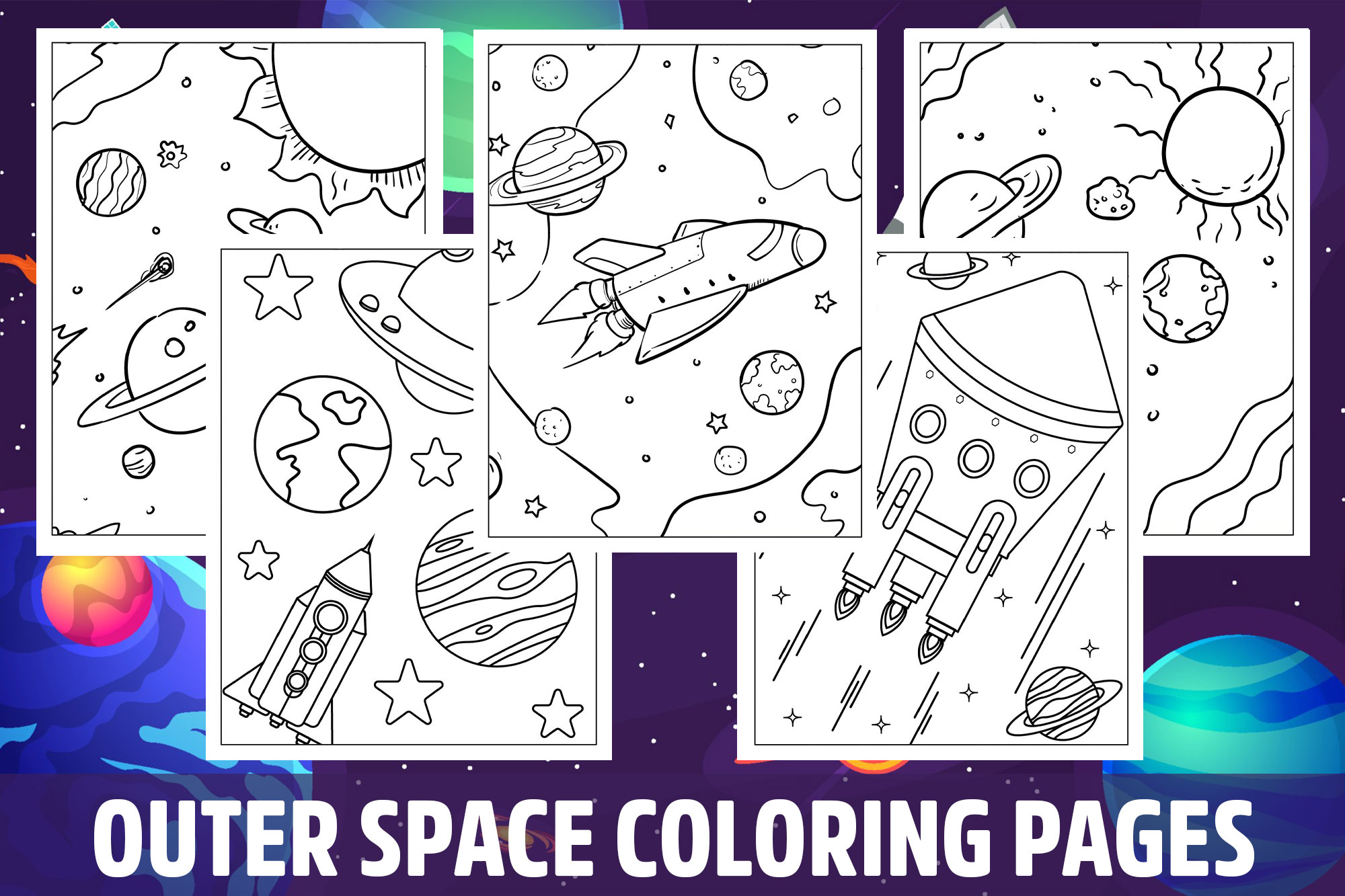 Outer Space Coloring Pages for Kids, Girls, Boys, Teens Birthday School Activity