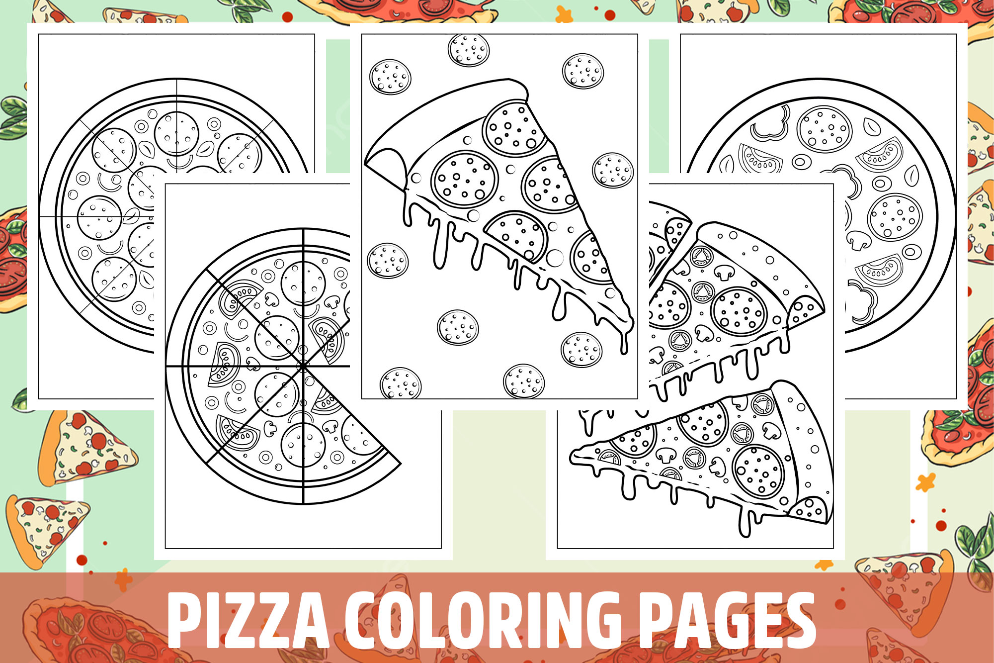Pizza Coloring Pages for Kids, Girls, Boys, Teens Birthday School Activity