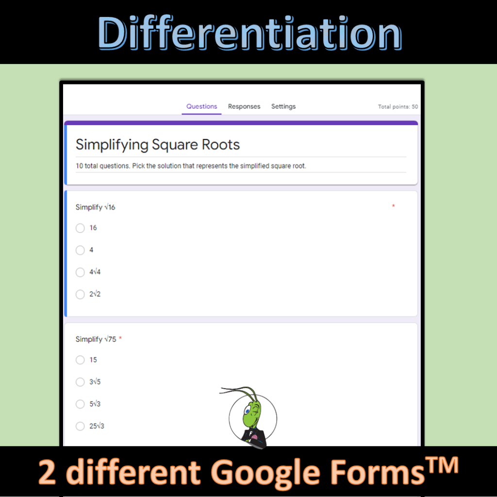 Simplify Radicals Mini Quiz Google Forms Distance Learning | Made By ...