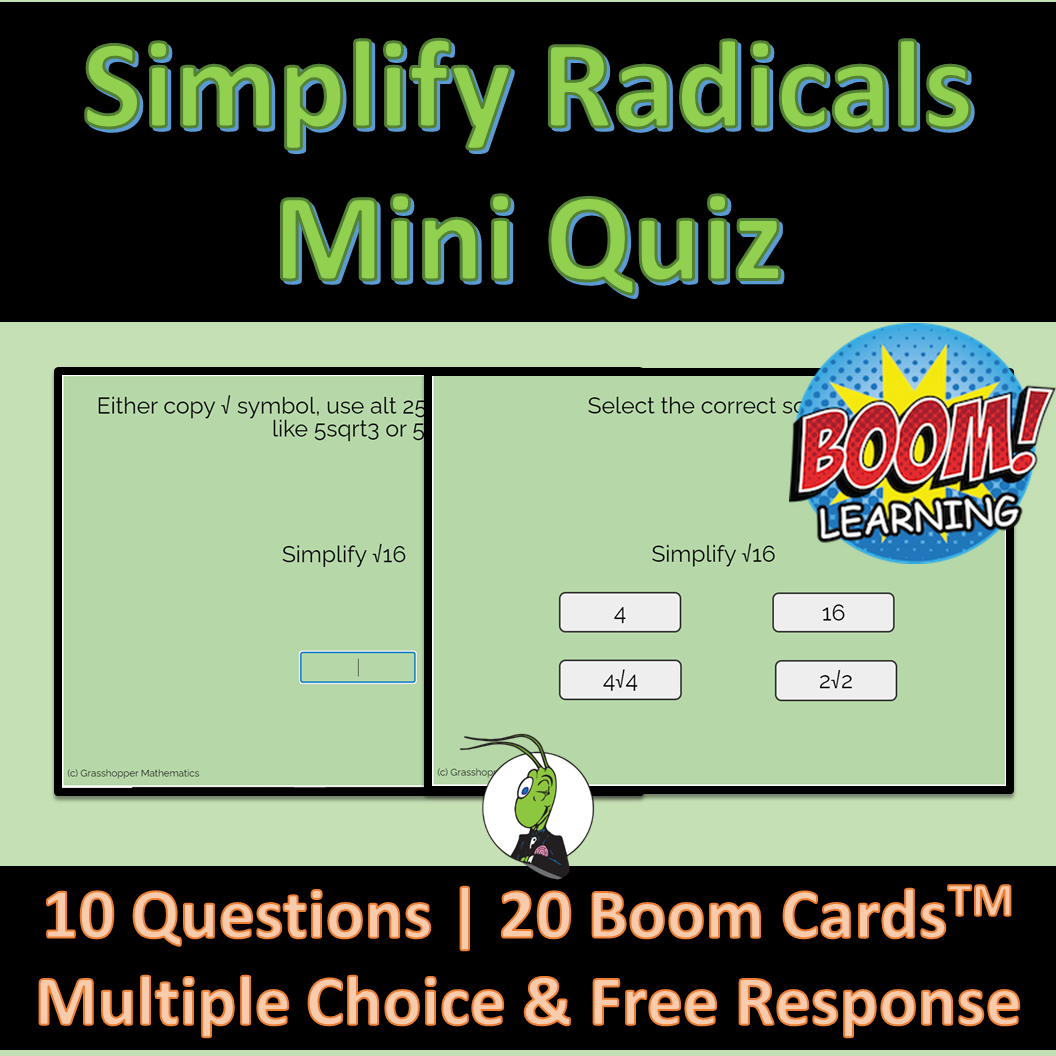 Simplify Radicals Task Cards | Pre Algebra | Boom Digital Task Cards