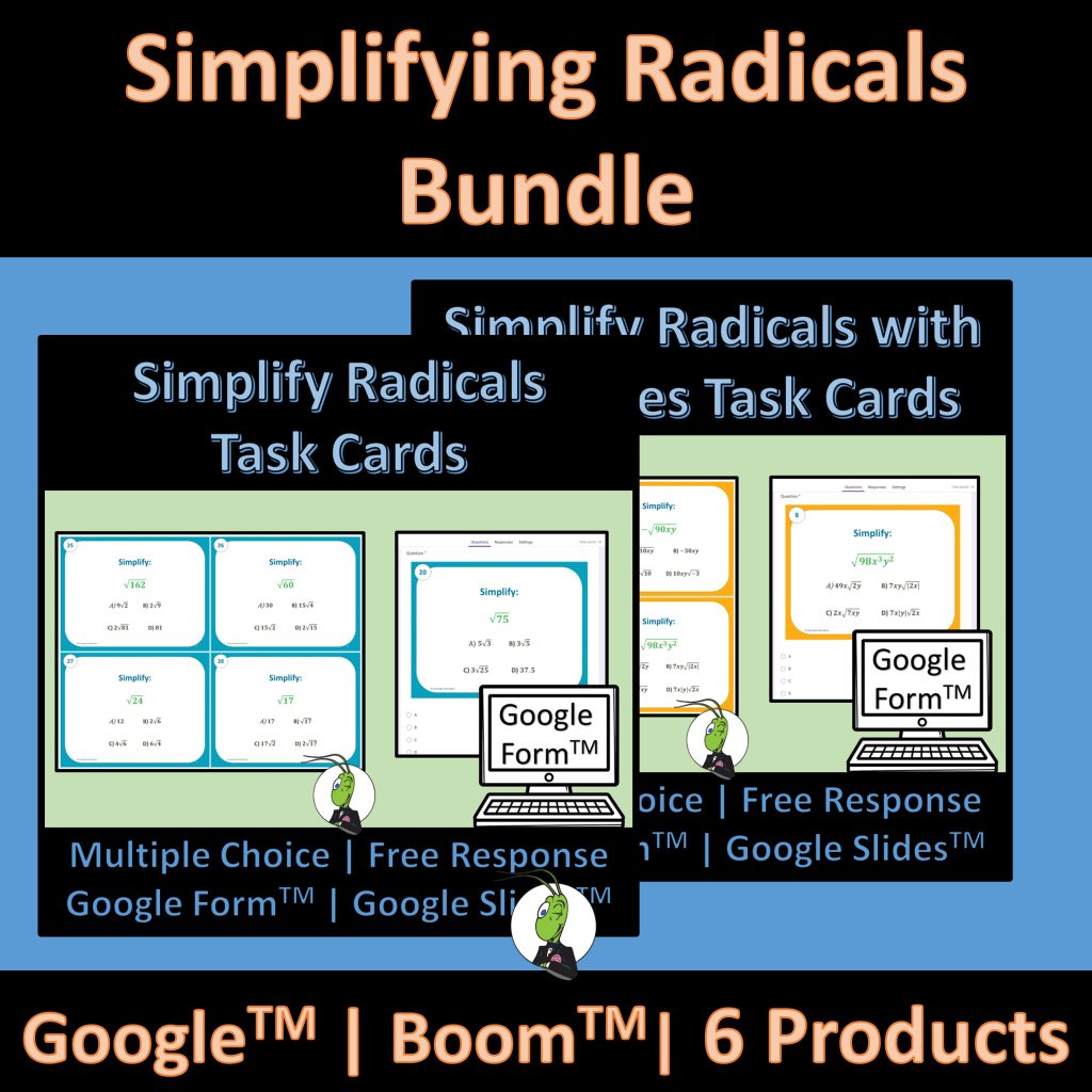Simplifying Radicals Boom, Google, Task Cards Bundle | Made By Teachers