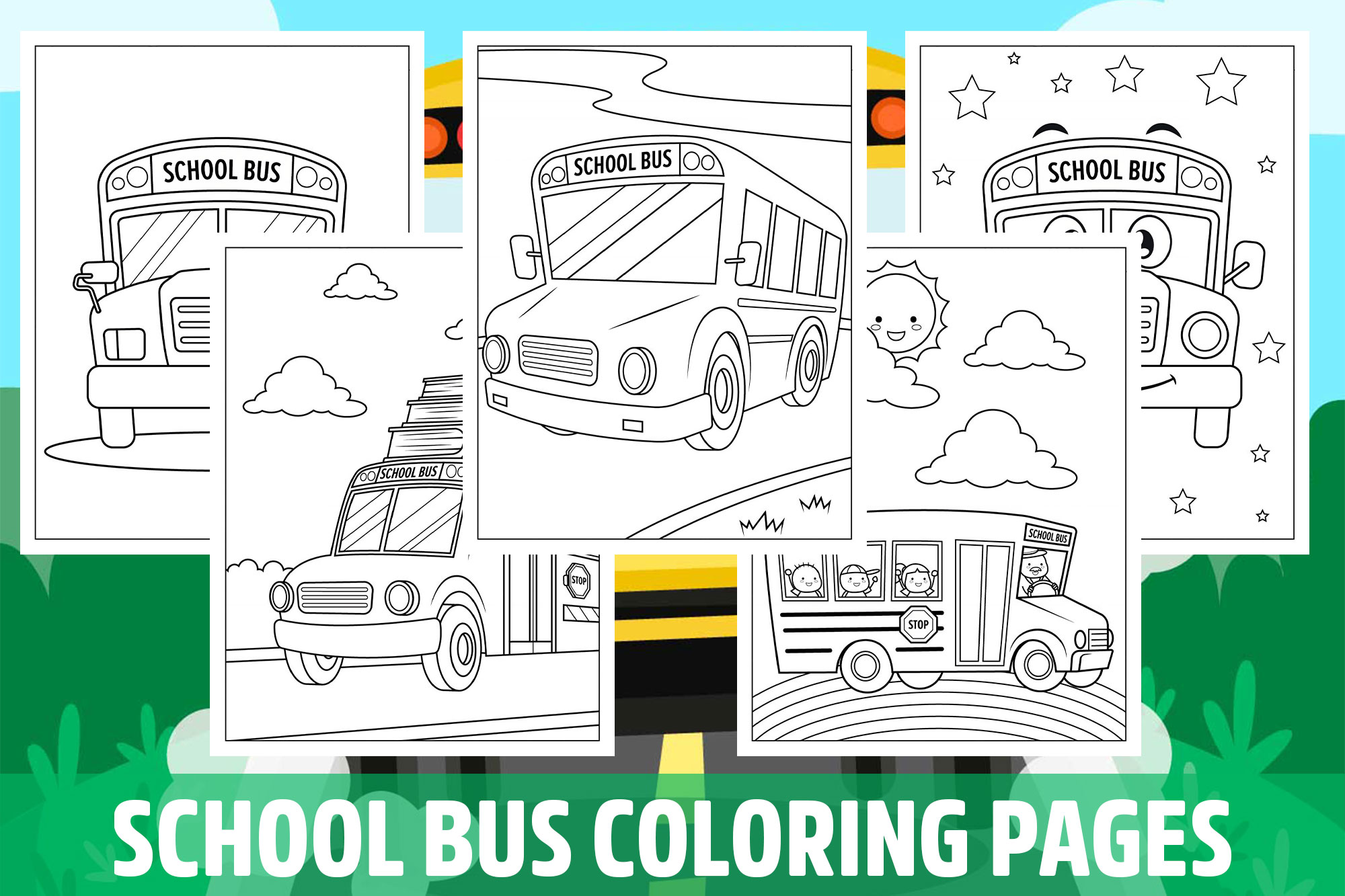 School Bus Coloring Pages for Kids, Girls, Boys, Teens Birthday School Activity