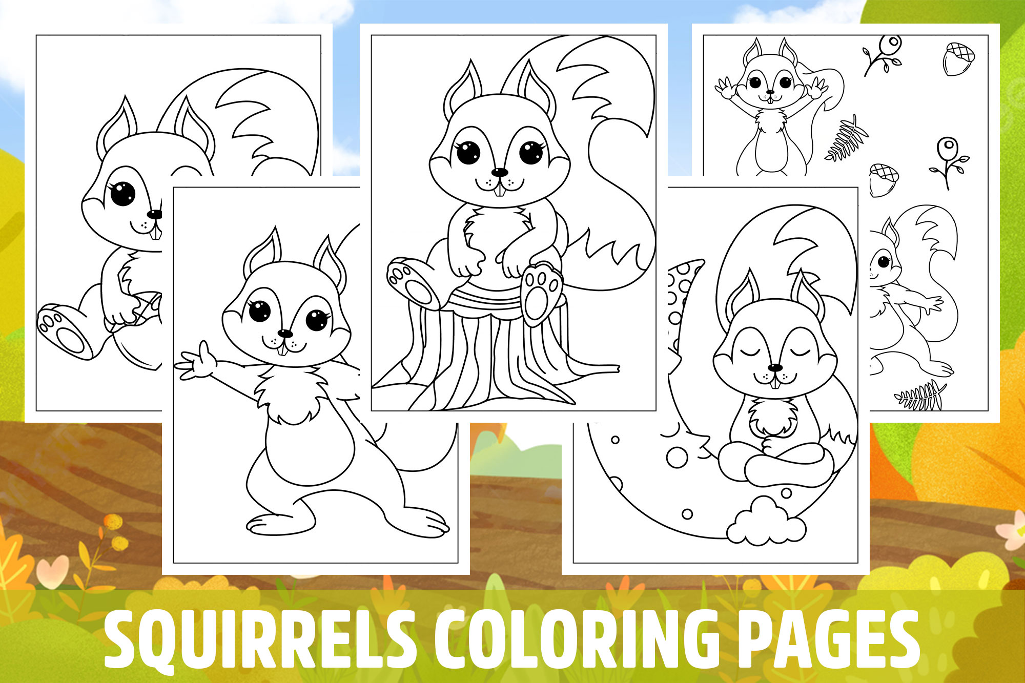 Squirrels Coloring Pages for Kids, Girls, Boys, Teens Birthday School Activity