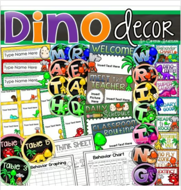 Dinosaur Theme Class Decor Bundle (Behavior Chart, Name Plates, Labels ...