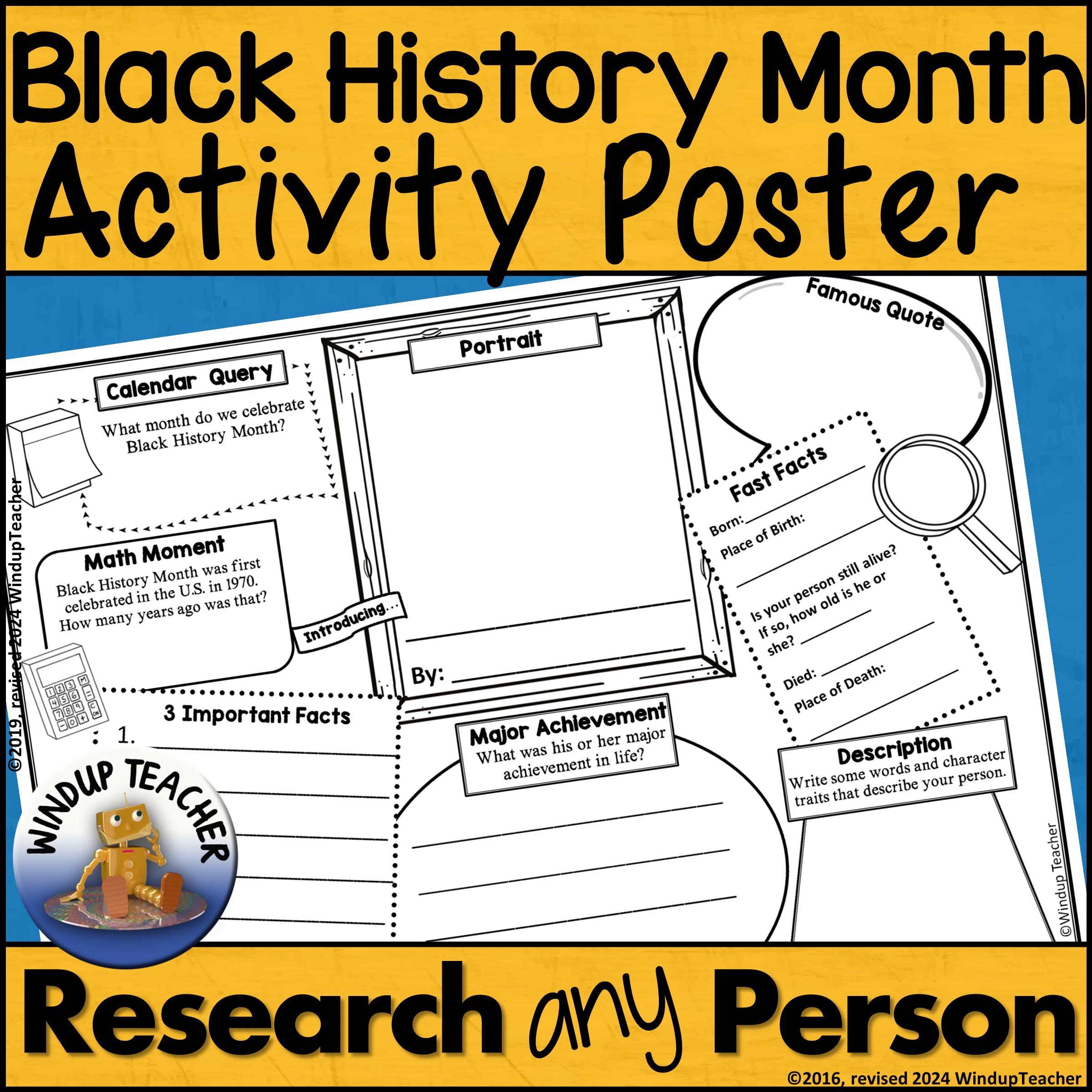Black History Month Biography Research Template Project Activity Poster