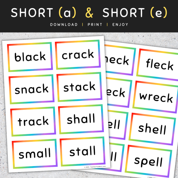 CCVCC Words Rainbow Flash Cards, Short Vowels (A E I O U) - Made By ...