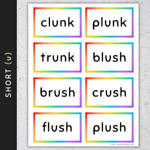 CCVCC Words Rainbow Flash Cards, Short Vowels (A E I O U) - Made By ...