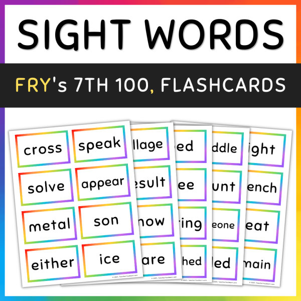Fry Sight Word Flash Cards, 7th 100, Rainbow Sight Words Flashcards ...