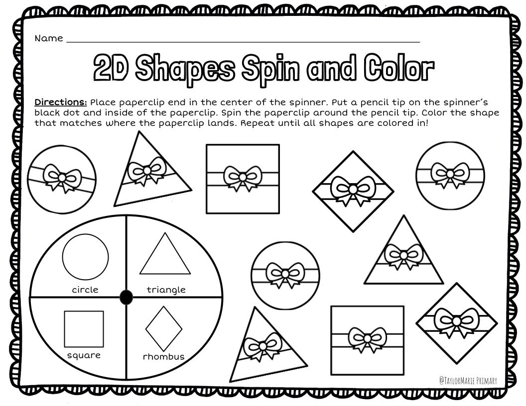 Valentine's Day 2D Shapes Spin and Color Activity Pages