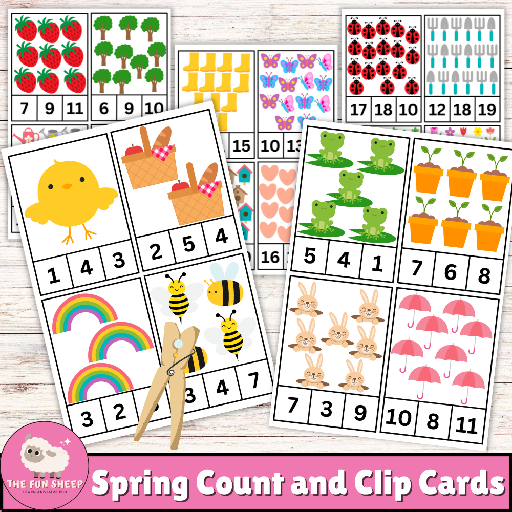 Spring Count and Clip Cards Numbers 1-20 | Counting Numbers Math Activity
