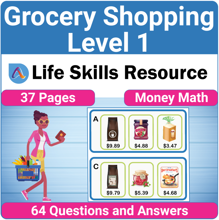 Money Math Life Skills Worksheet - Level 1 Grocery Shopping - Made By ...