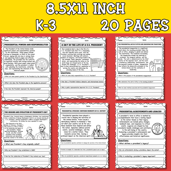 Presidents Day Reading Comprehension Passages and Questions | Made By ...