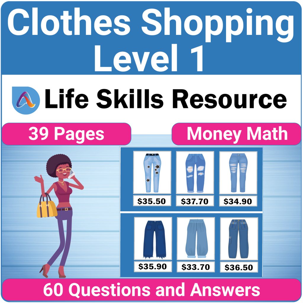Money Math Life Skills Worksheet - Level 1 Clothes Shopping - Made By ...